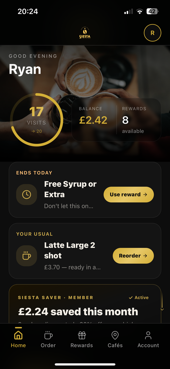 Siesta App Home Screen