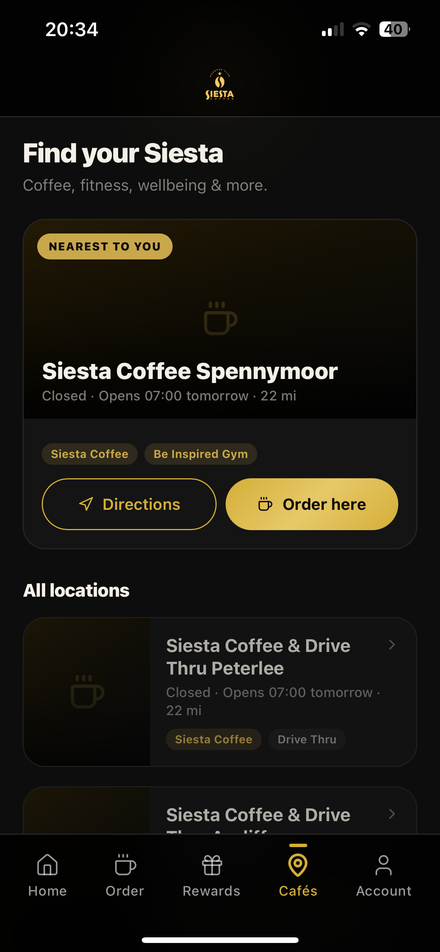 Siesta Locations Screen